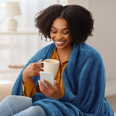 Utopia Bedding luxury fuzzy blanket showcases soft surface for relaxing evenings.
