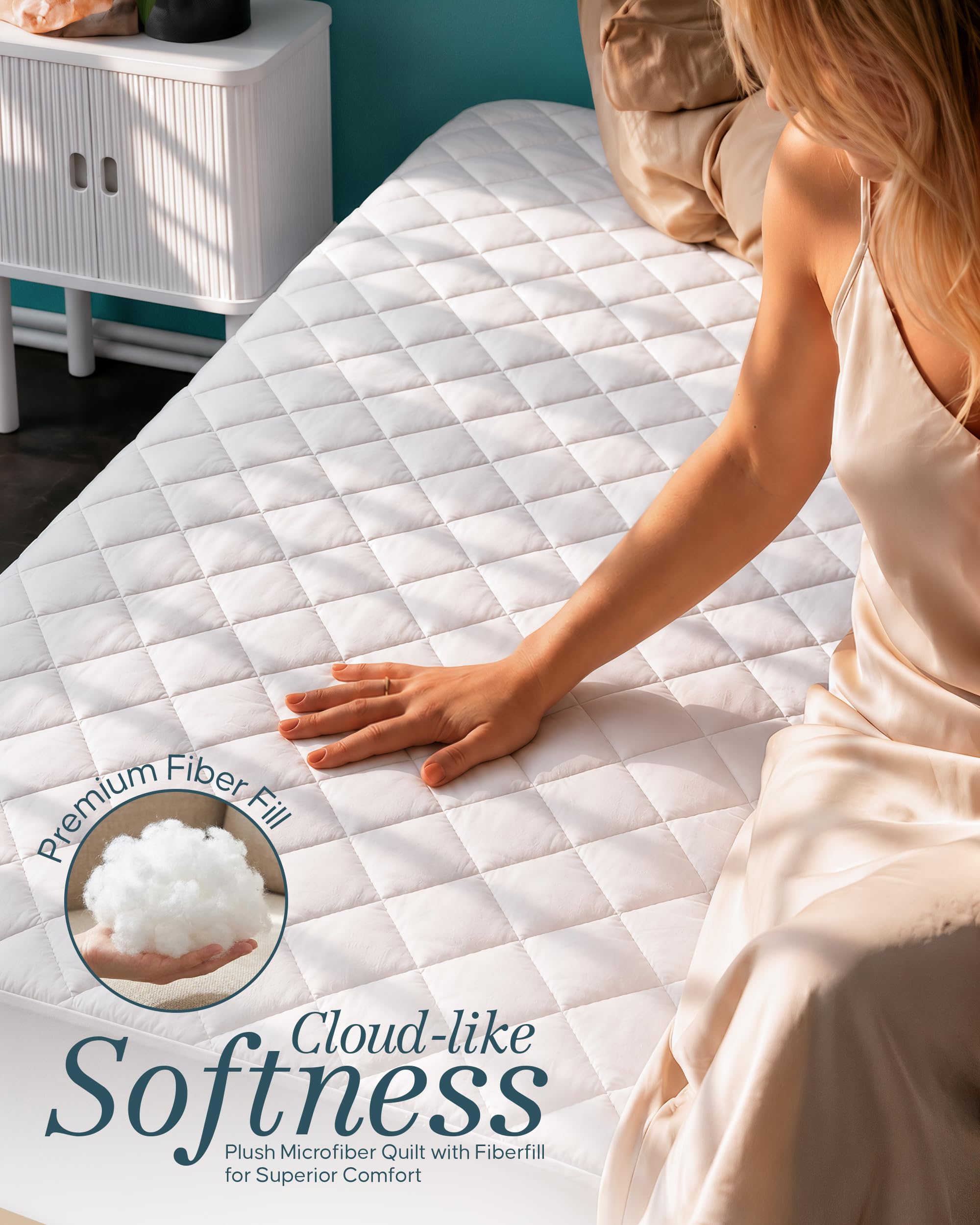Utopia Bedding machine washable mattress pad for easy care.