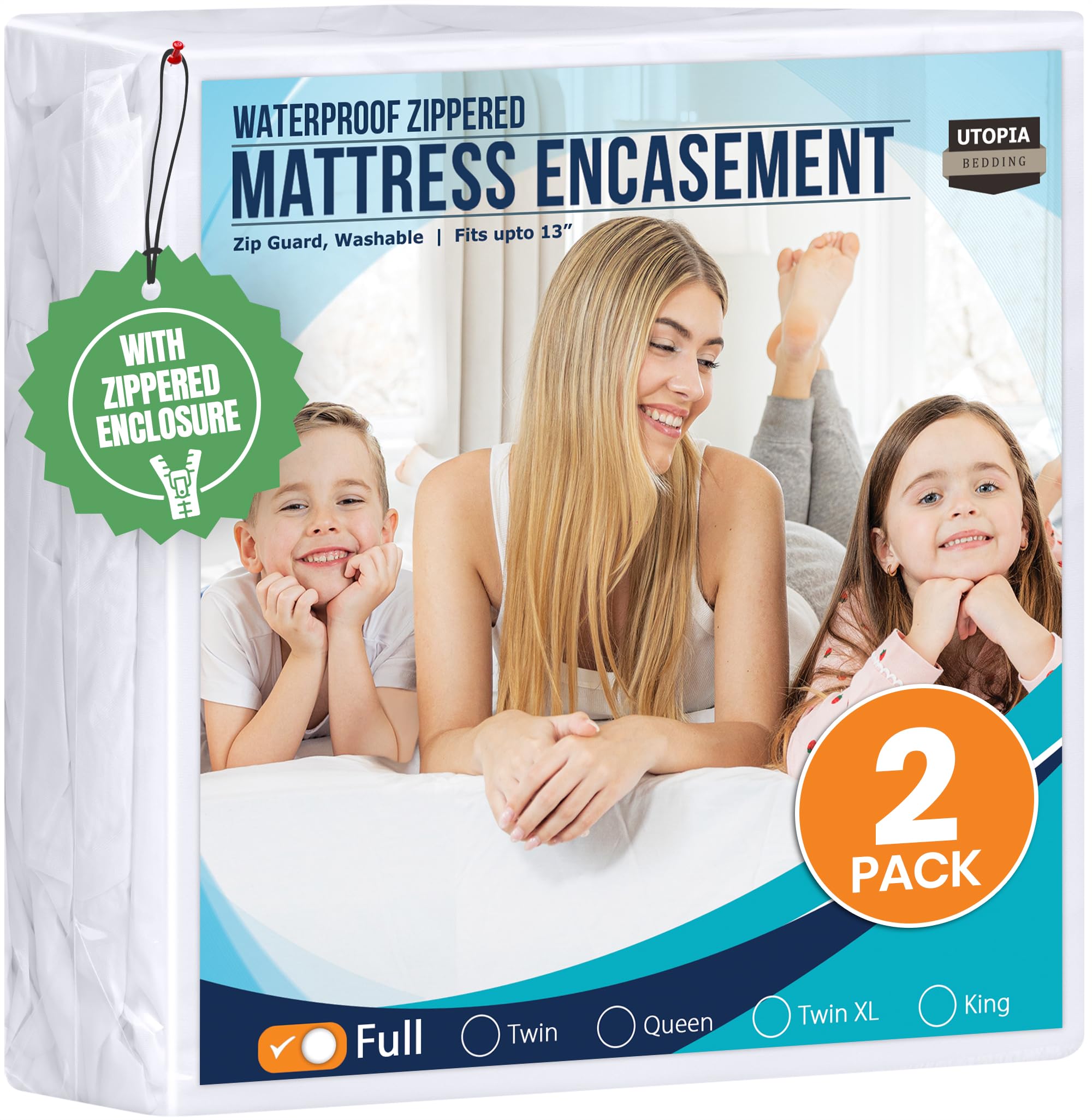 Utopia Bedding full encasement protector safeguarding a 54x75 inch mattress against spills.