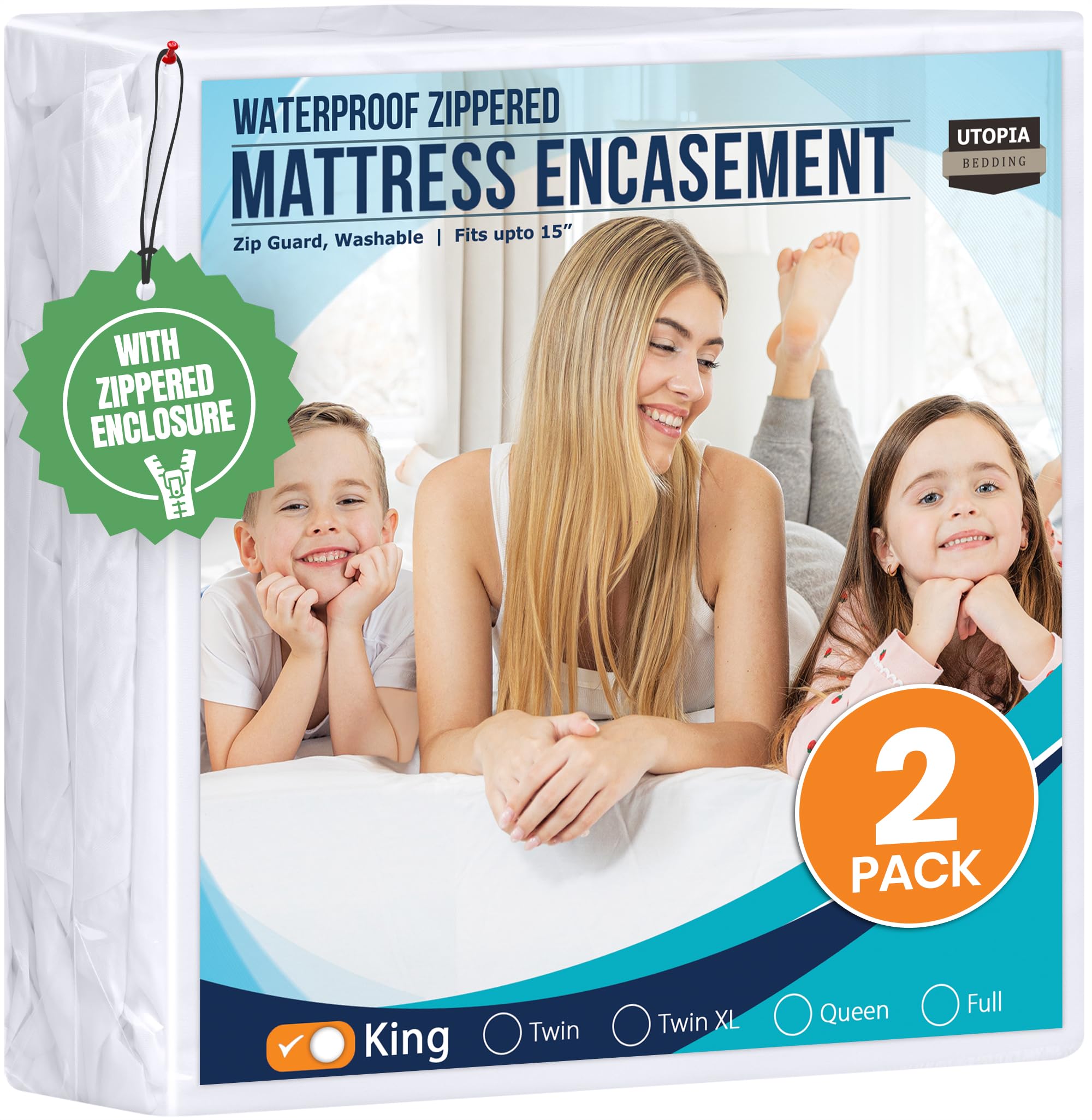 Utopia Bedding zippered king mattress protector provides full encasement and spill protection.