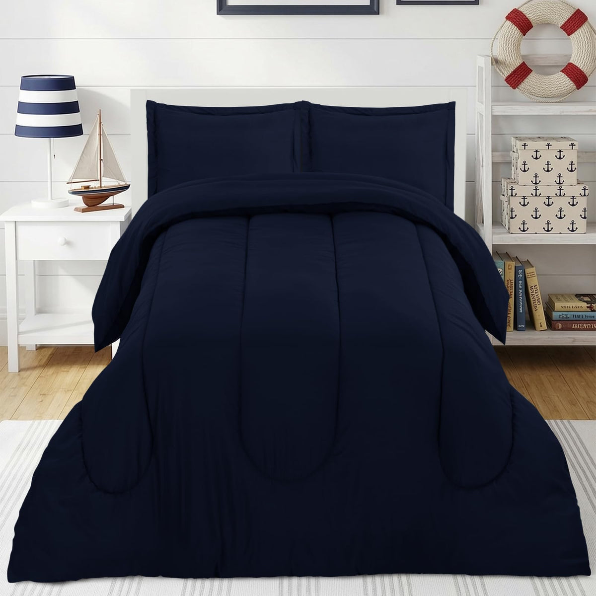 Utopia Bedding navy kids comforter set close-up texture for breathable warmth