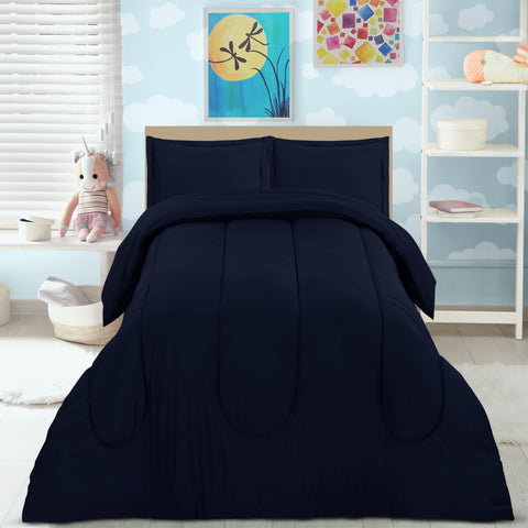 Utopia Bedding navy kids comforter set includes two pillow shams for coordinated look