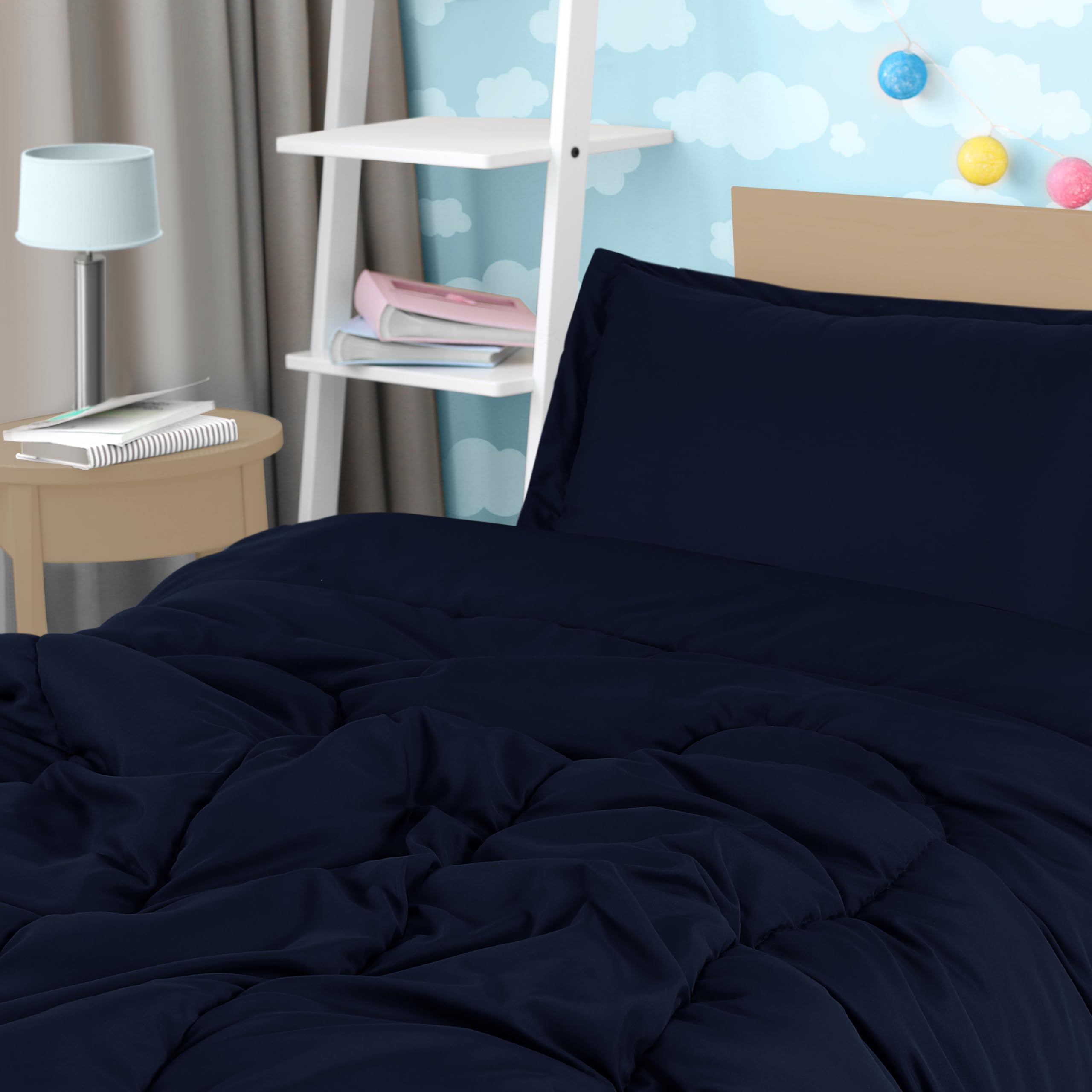 Utopia Bedding navy kids comforter set twin bed setup for boys and girls