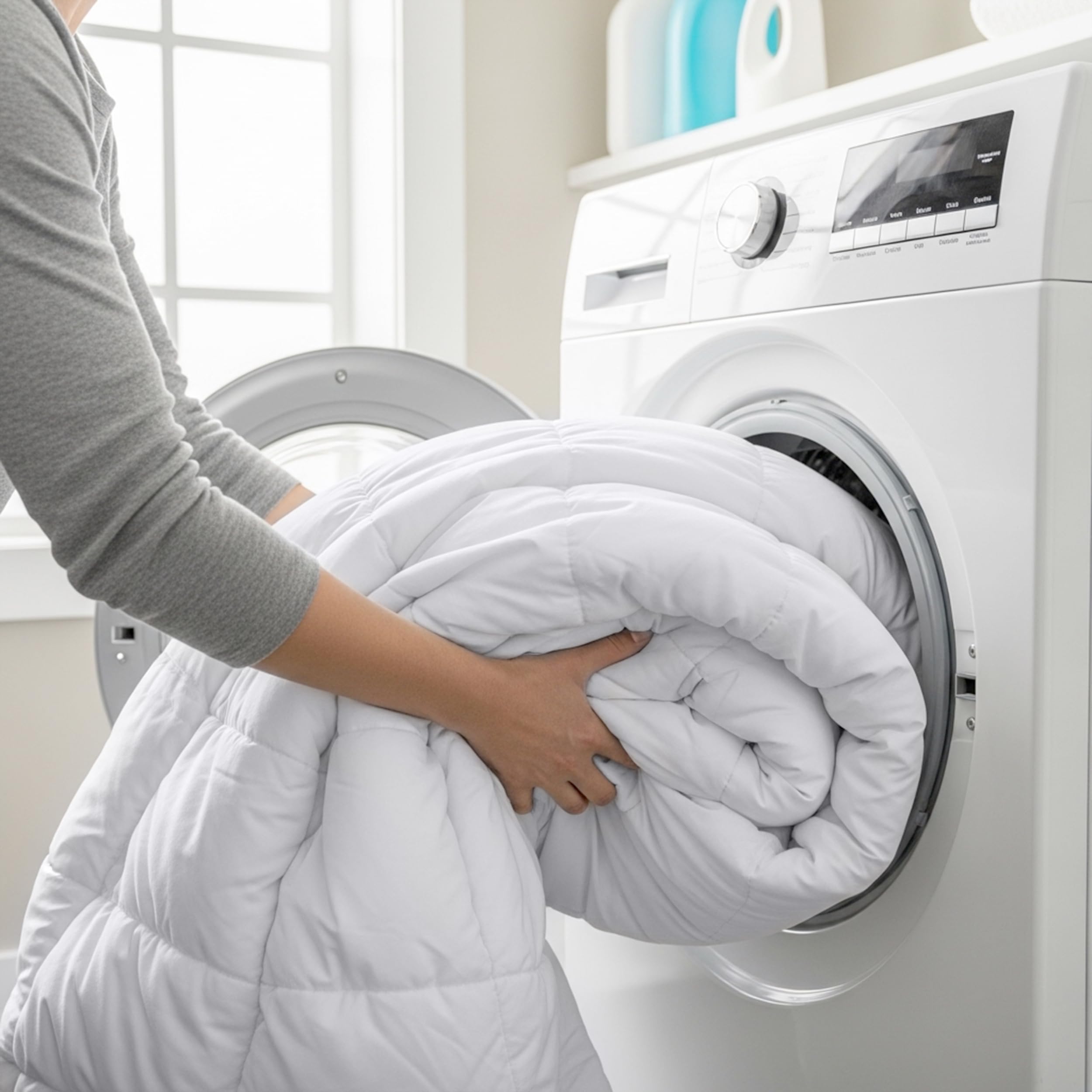 Unpacked Utopia Bedding packaging highlighting easy setup and branding