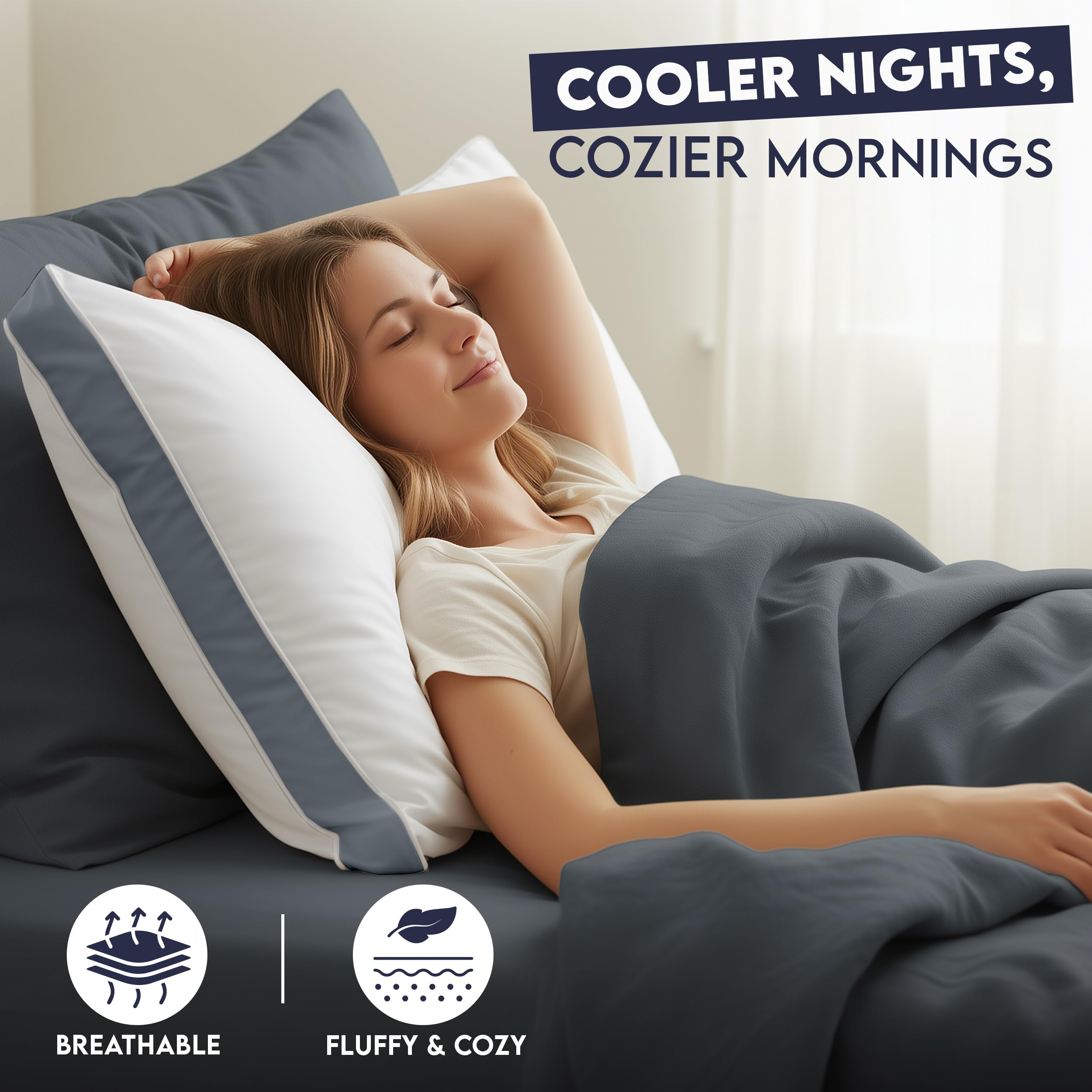 Soft cotton blend fabric promotes airflow for cooler nights
