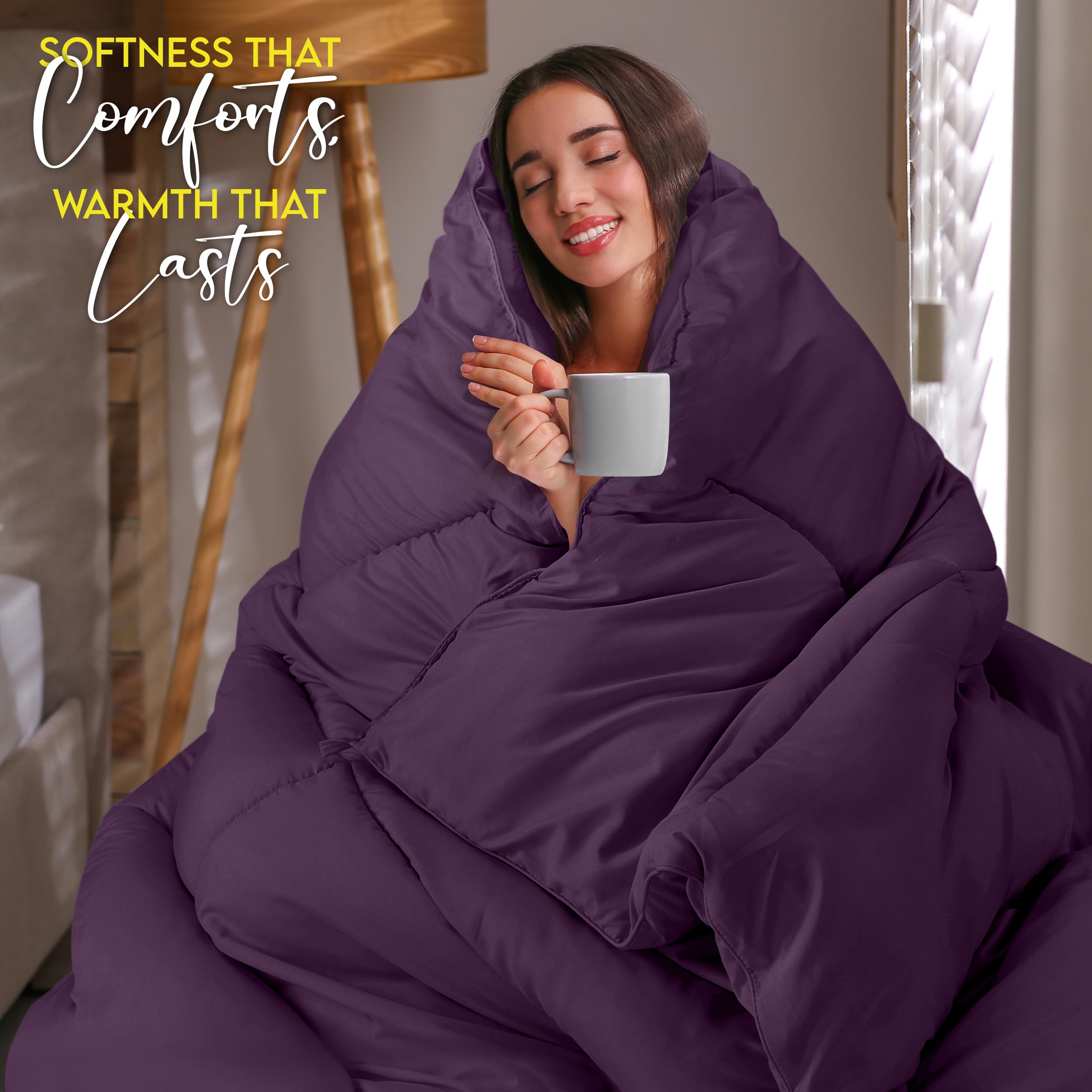 Utopia Bedding plum comforter box-stitch detail ensuring even fill distribution.