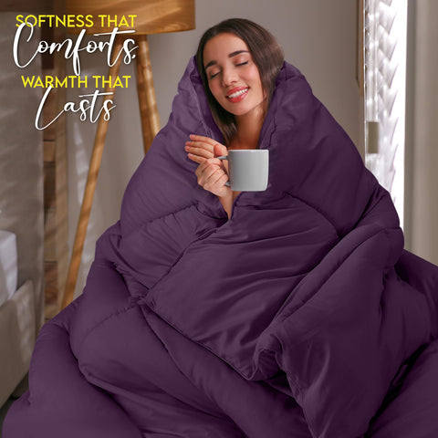 Utopia Bedding plum comforter box-stitch detail ensuring even fill distribution.