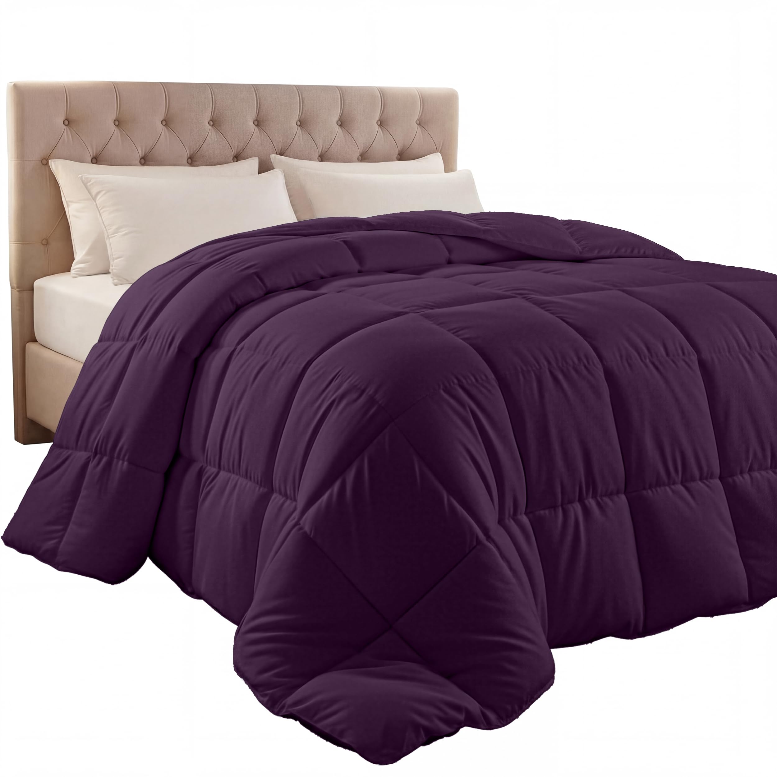 Utopia Bedding plum comforter closeup highlights durable box-stitch and plush loft.