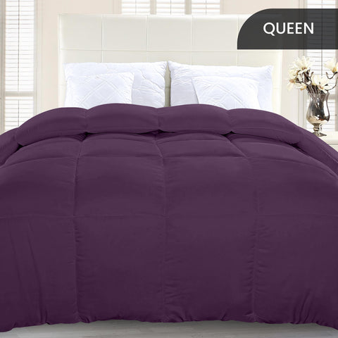 Utopia Bedding queen plum comforter on bed with rich color and full coverage.