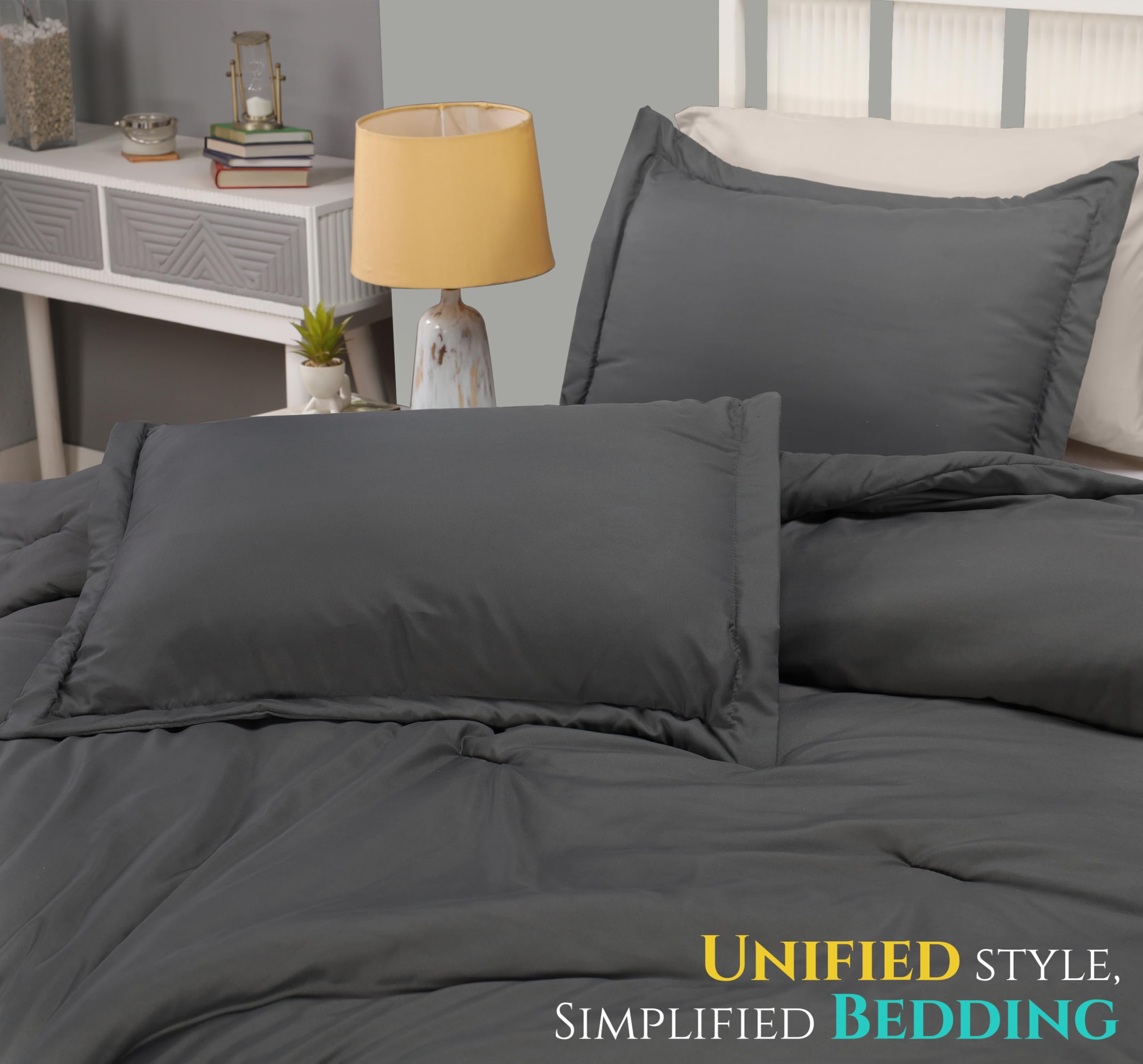Utopia Bedding grey bed scene with the comforter set, elegant bedroom styling