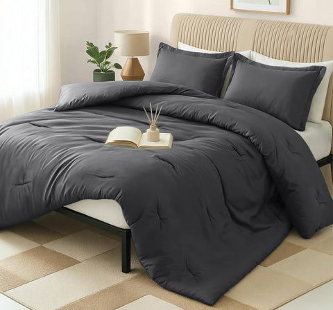 Utopia Bedding queen grey comforter set front view, soft breathable fabric for cozy sleep