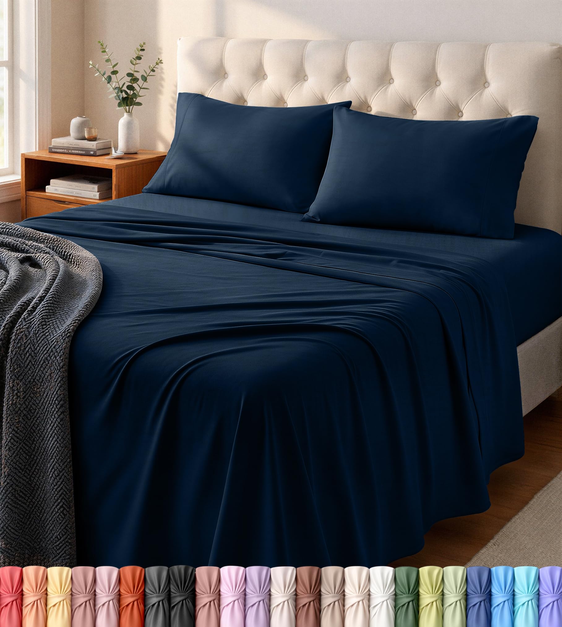 Utopia Bedding queen jersey-knit sheet set showcases a soft, stretchy 4-piece ensemble for cozy nights.
