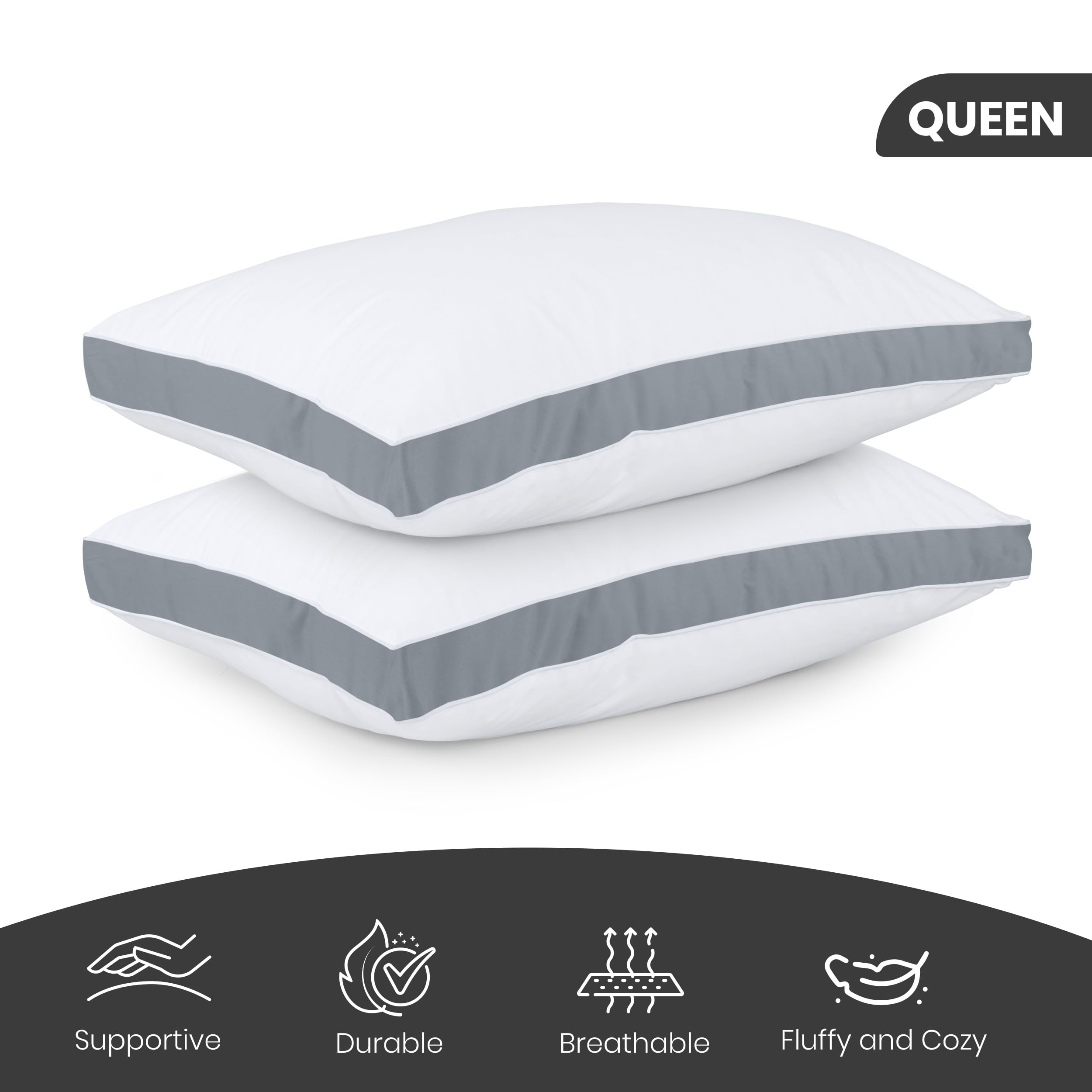 Utopia Bedding gusseted-edge pillows highlight structured support for side, back, or stomach sleeping.