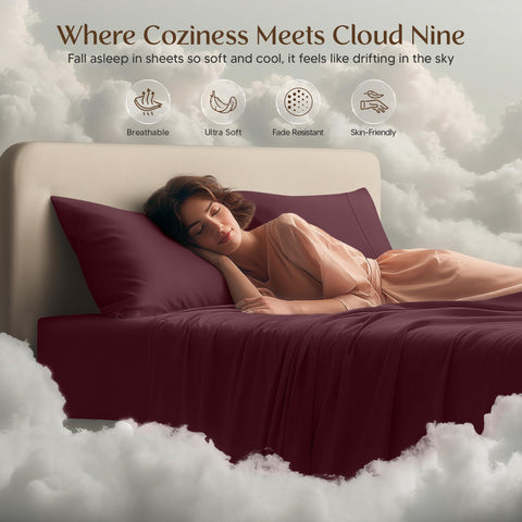 Utopia Bedding burgundy color display adds rich decor to any bedroom.