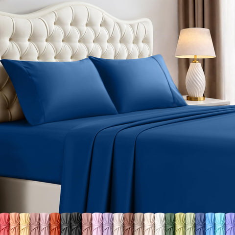 Utopia Bedding queen sheet set dusk blue front view shows soft, breathable fabric.