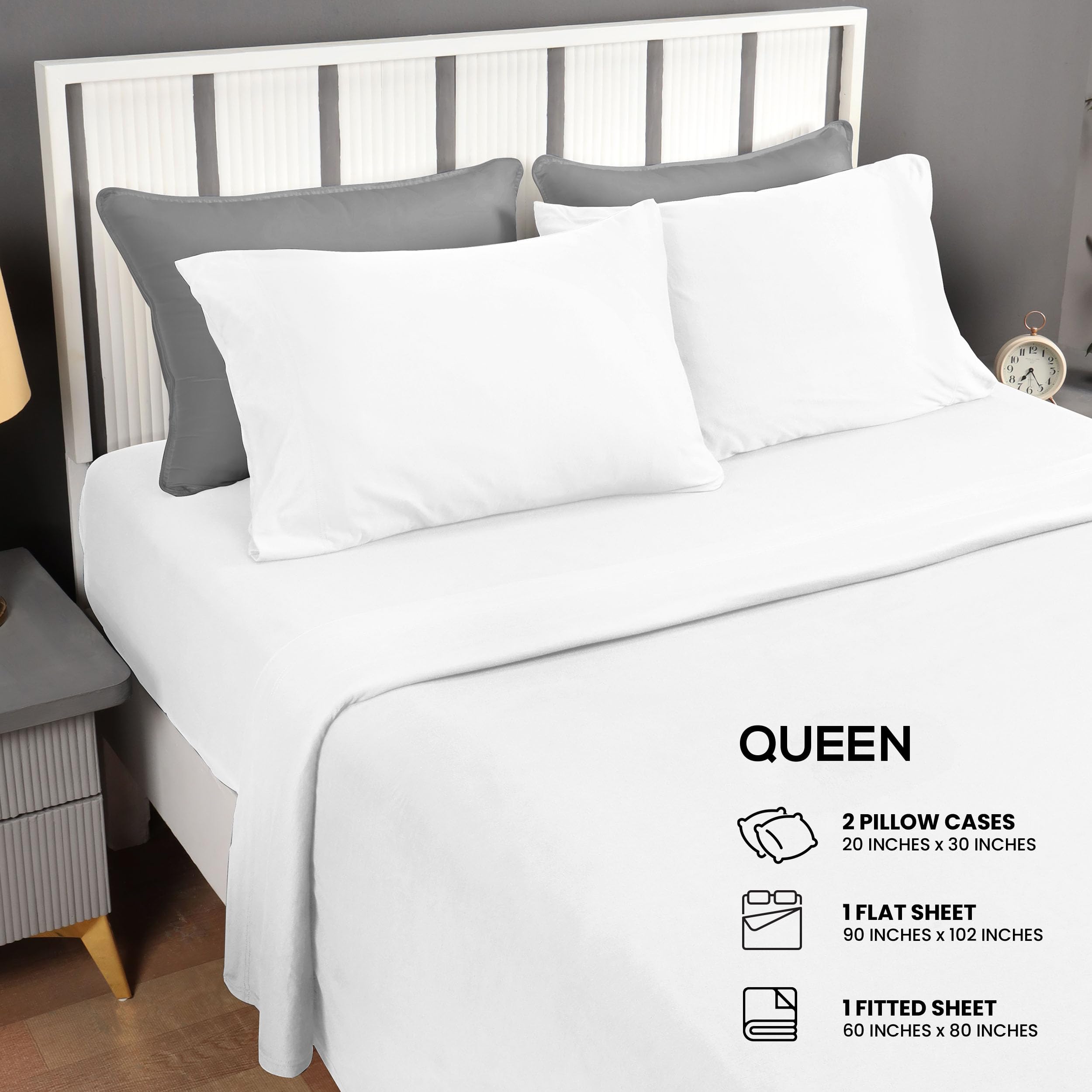 Utopia Bedding queen sheet set flat sheet 90x102 for generous coverage and smooth top layer.