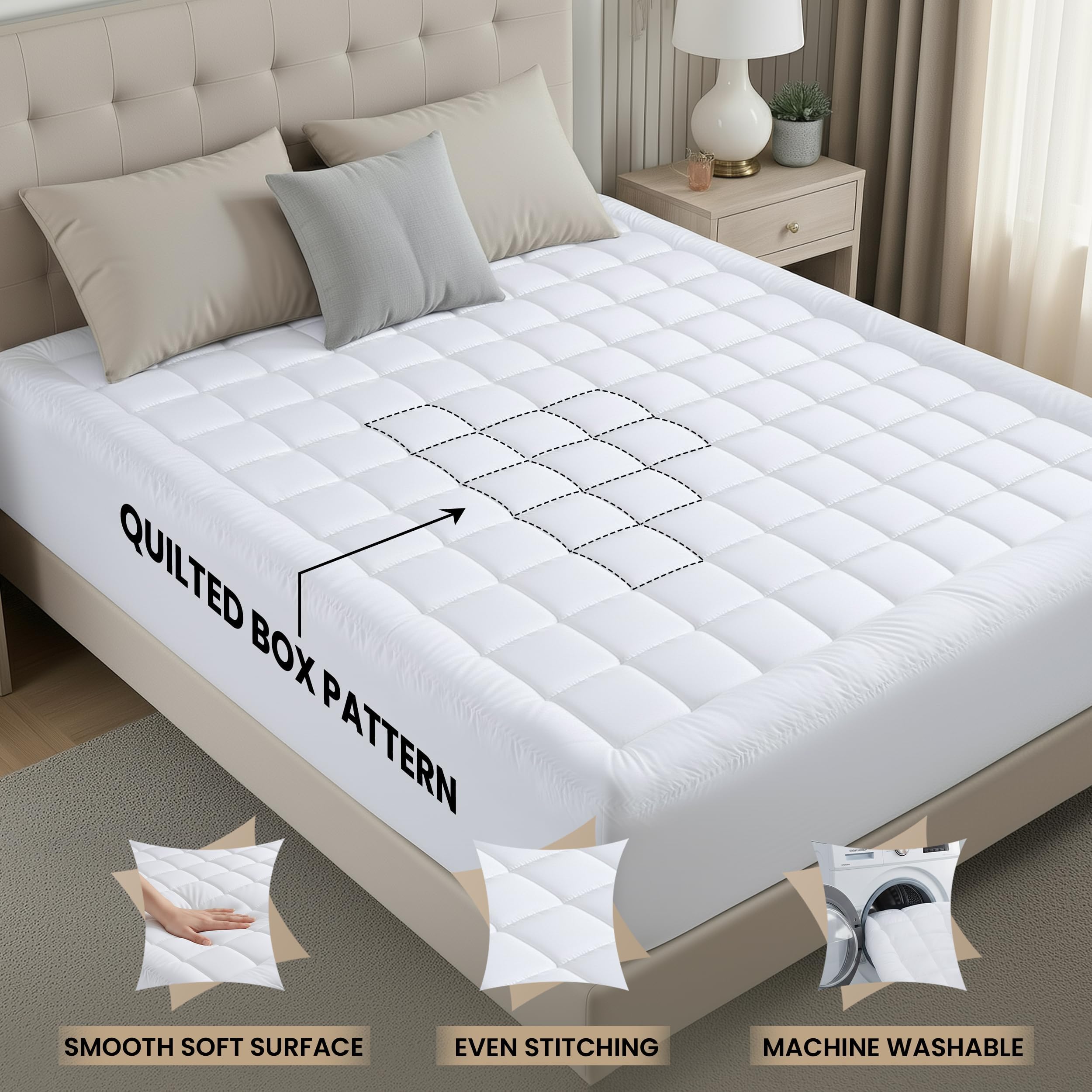 Utopia Bedding quilted fitted cover close-up highlights box-stitch design that resists shifting