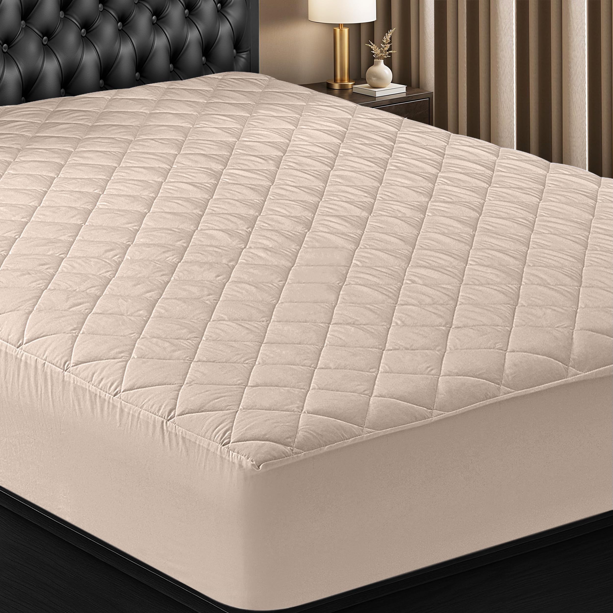 Utopia Bedding quilted fitted king mattress pad, close-up showing soft loft for comfy sleep.