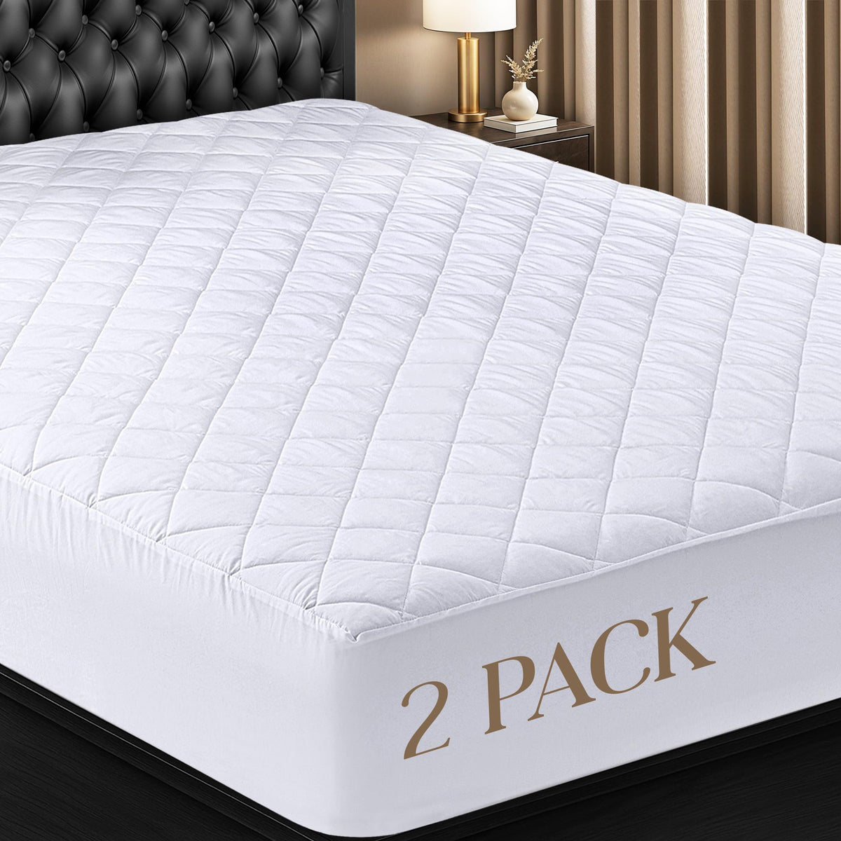 Utopia Bedding quilted fitted mattress pad on bed with plush loft for comfortable sleep
