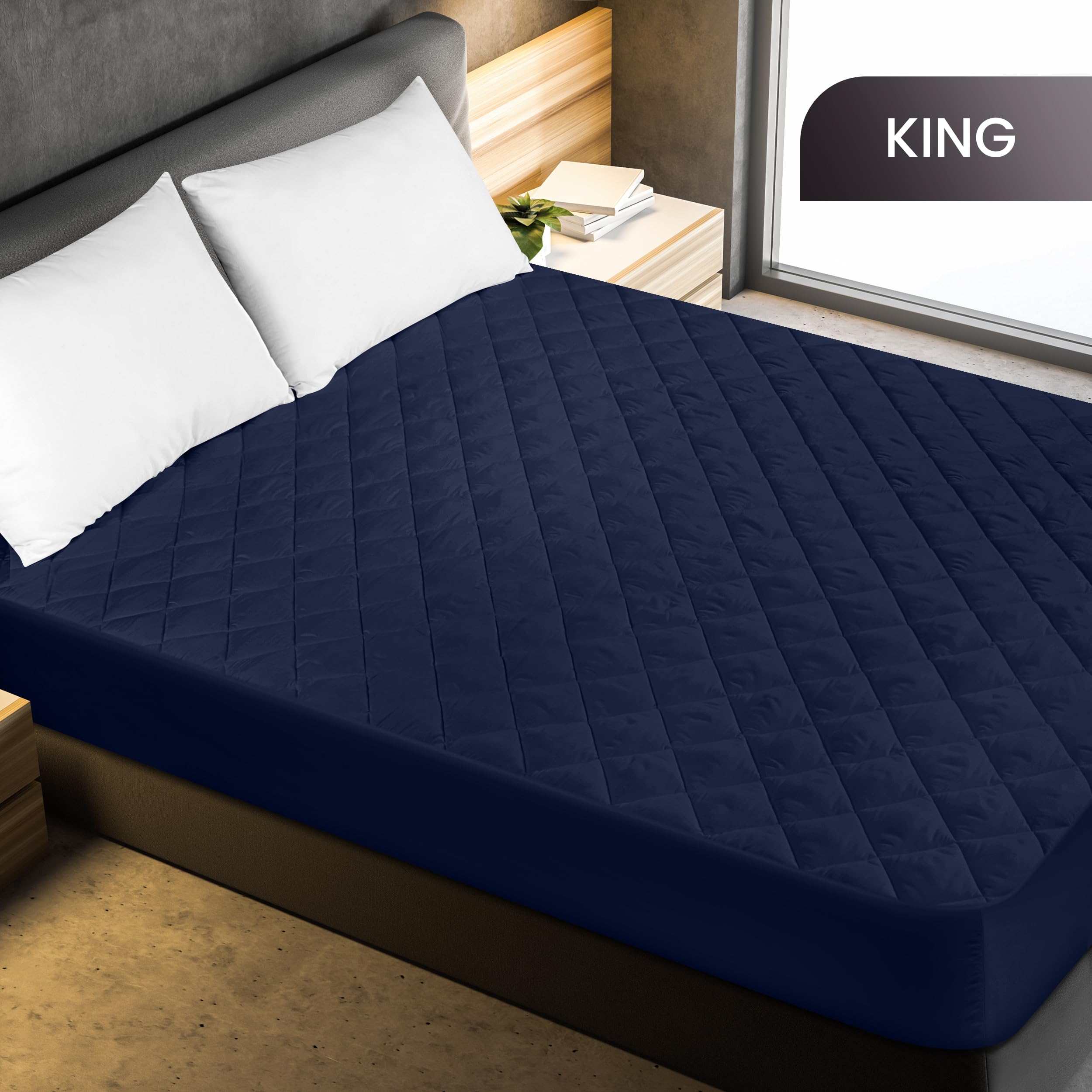Utopia Bedding king navy pad fits mattresses up to 16 inches deep
