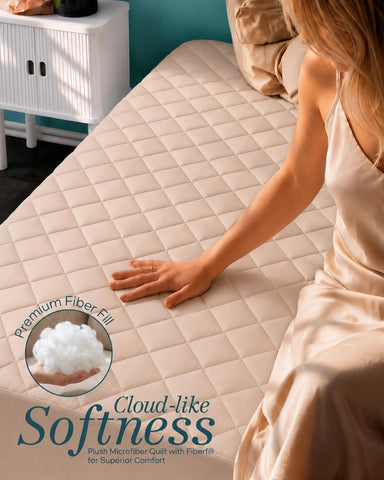 Utopia Bedding quilted mattress pad loft detail highlights plush fiberfill