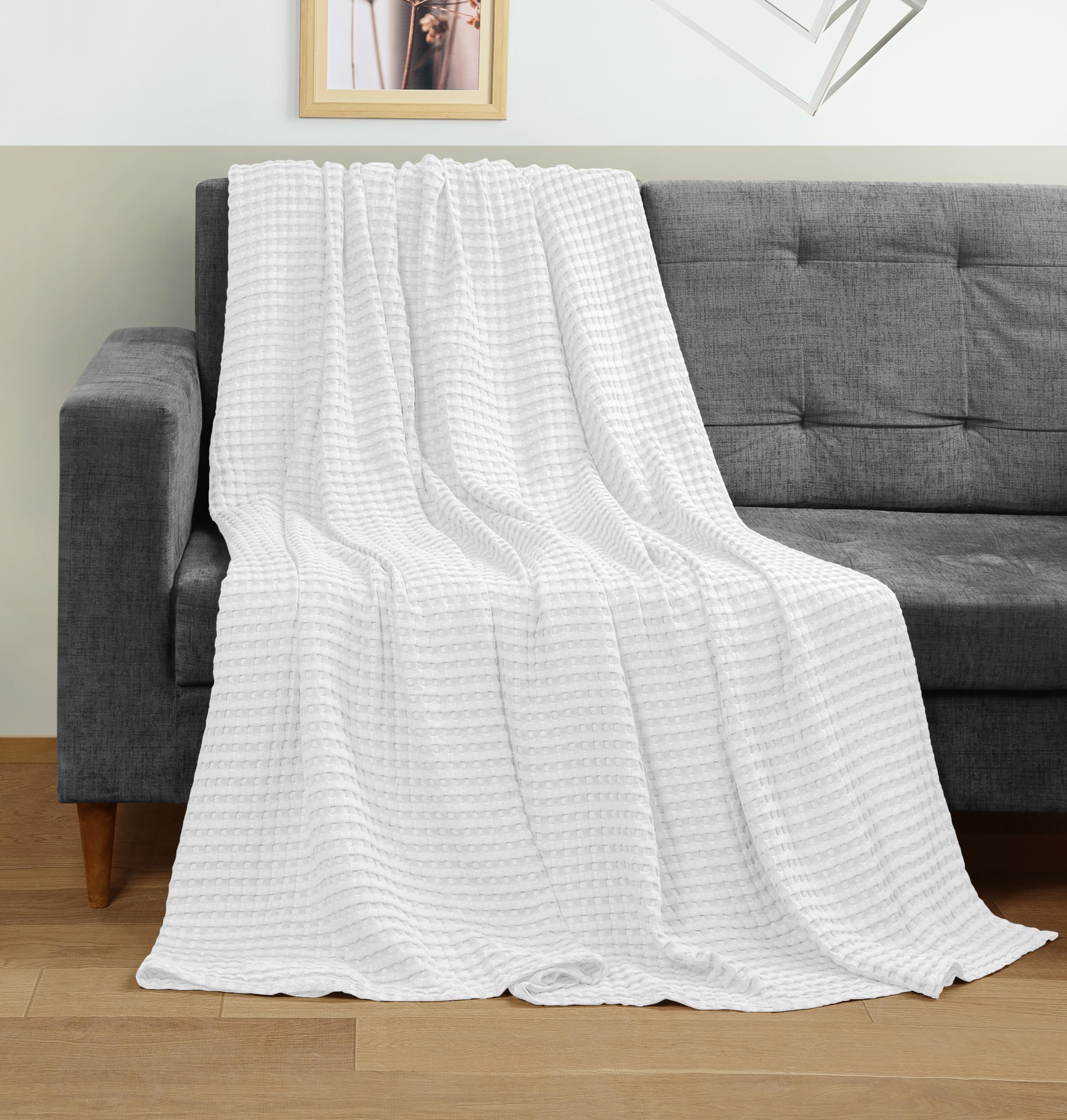 Utopia Bedding ring spun edging waffle blanket detail shows durability.