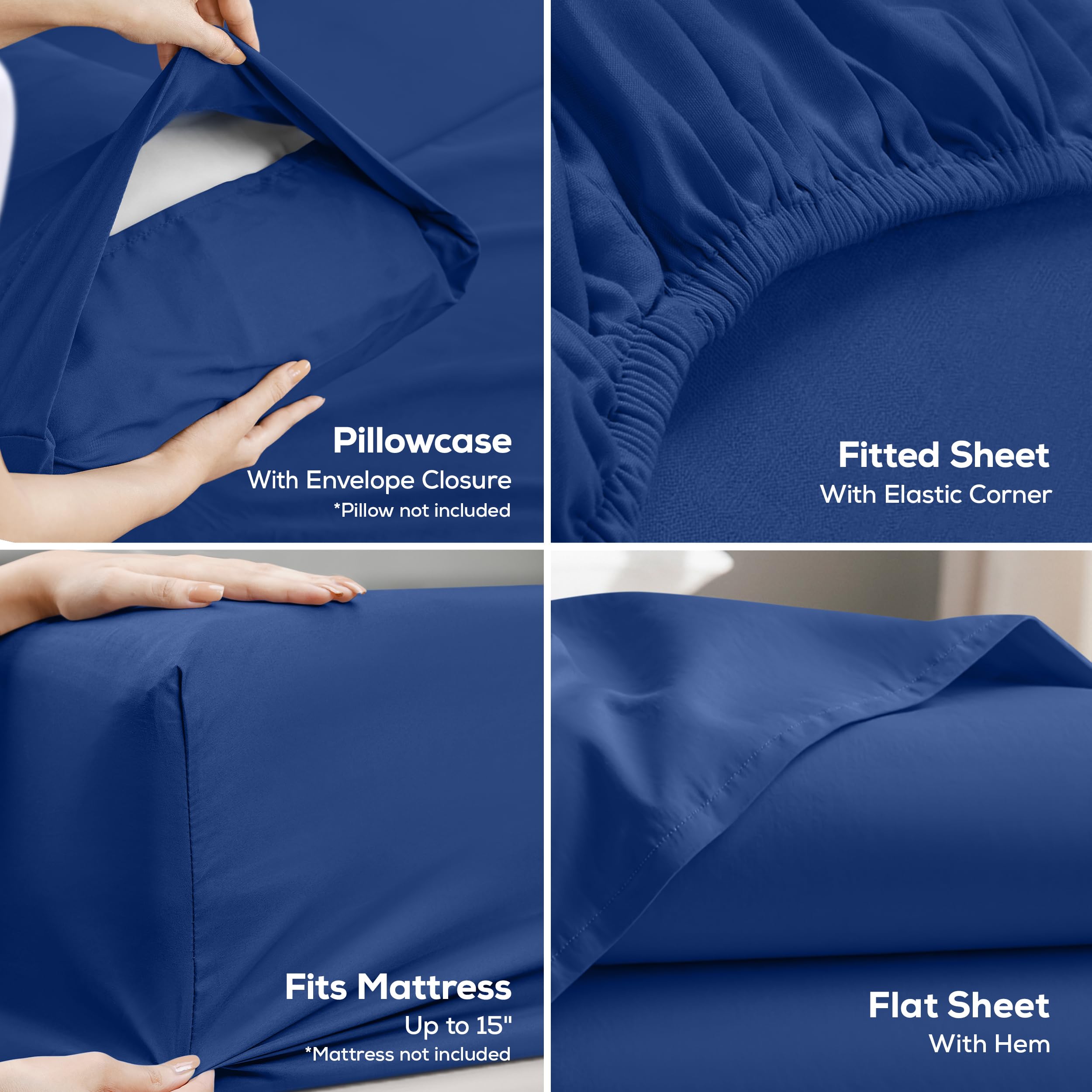 Utopia Bedding royal blue pillowcases, soft microfiber for easy care.