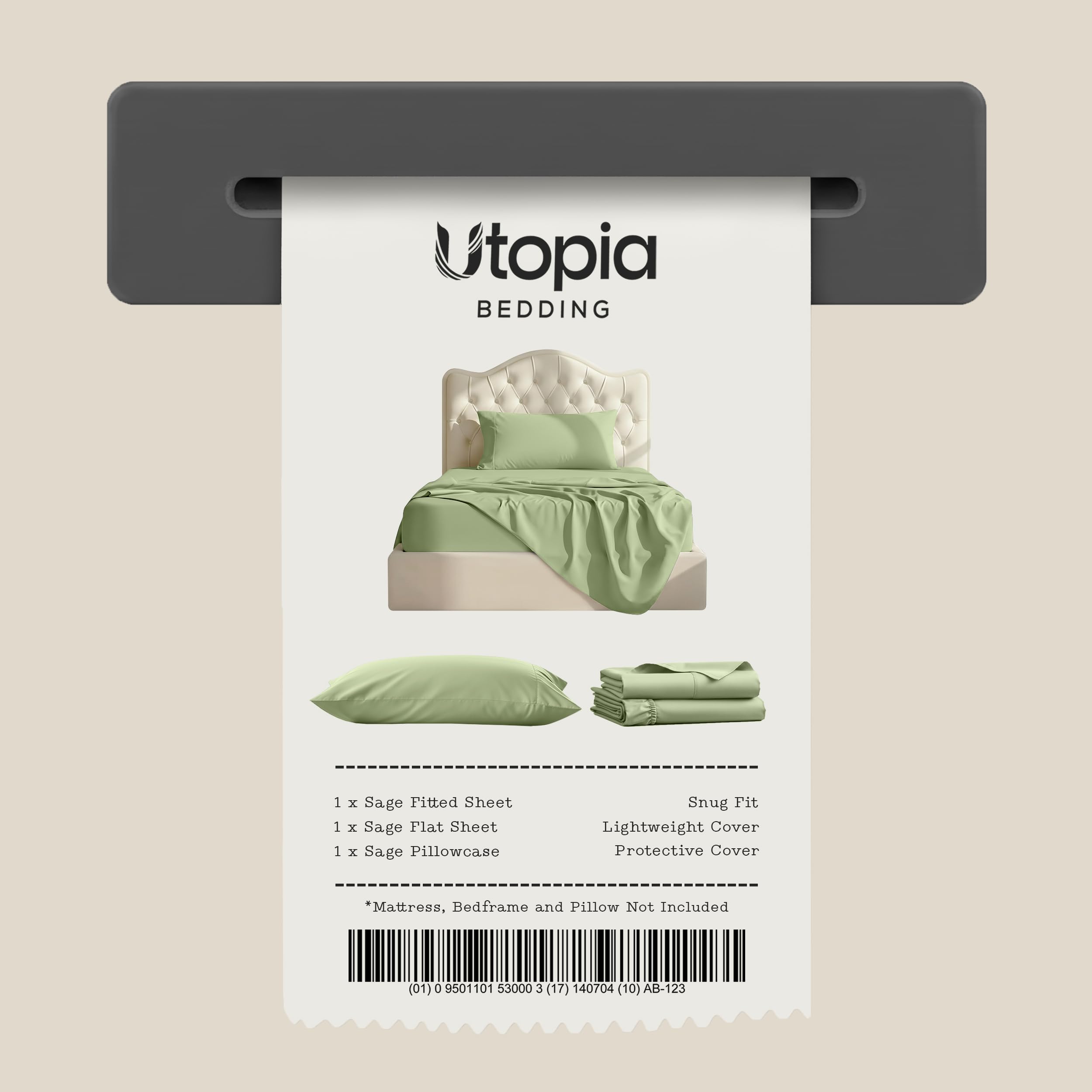 Utopia Bedding sage sheet set packaging emphasizes color versatility