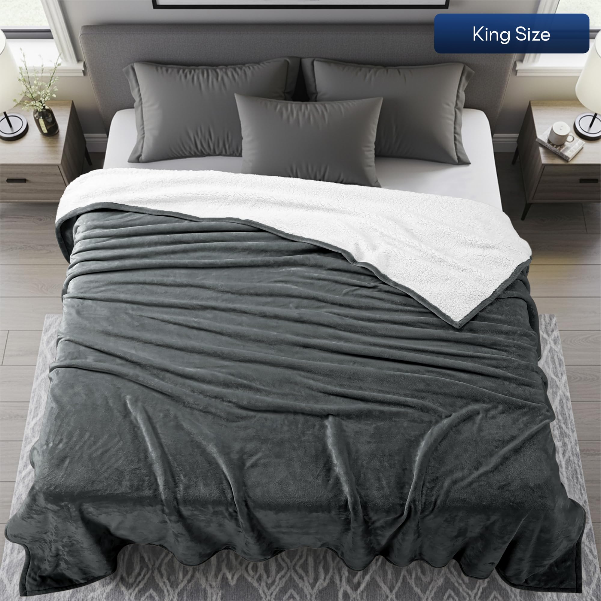 Utopia Bedding Sherpa Blanket back view showing Sherpa backing in grey