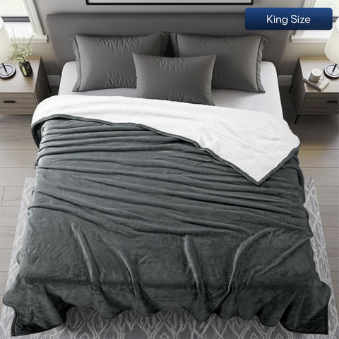 Utopia Bedding Sherpa Blanket back view showing Sherpa backing in grey