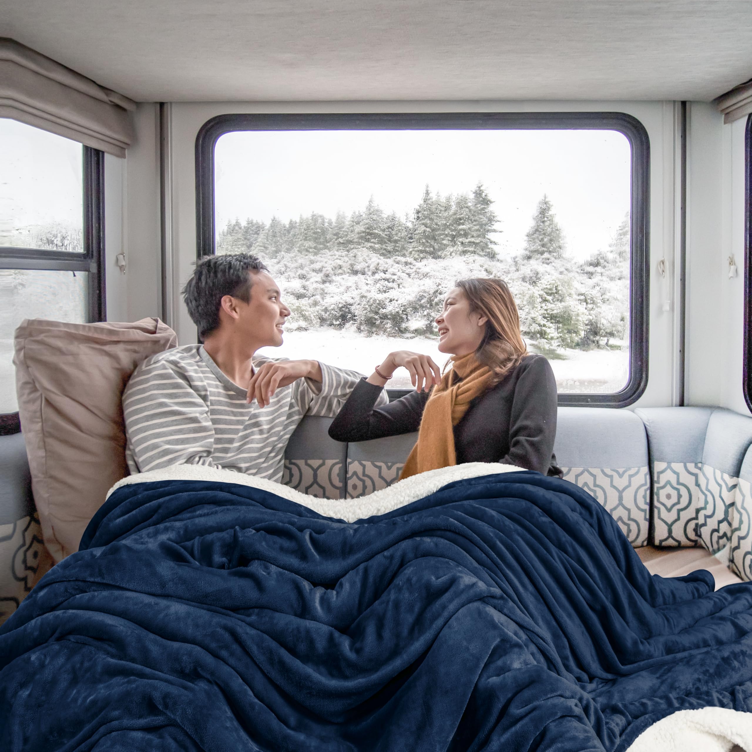 Utopia Bedding Sherpa Blanket on couch adds color and comfort