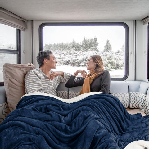Utopia Bedding Sherpa Blanket on couch adds color and comfort