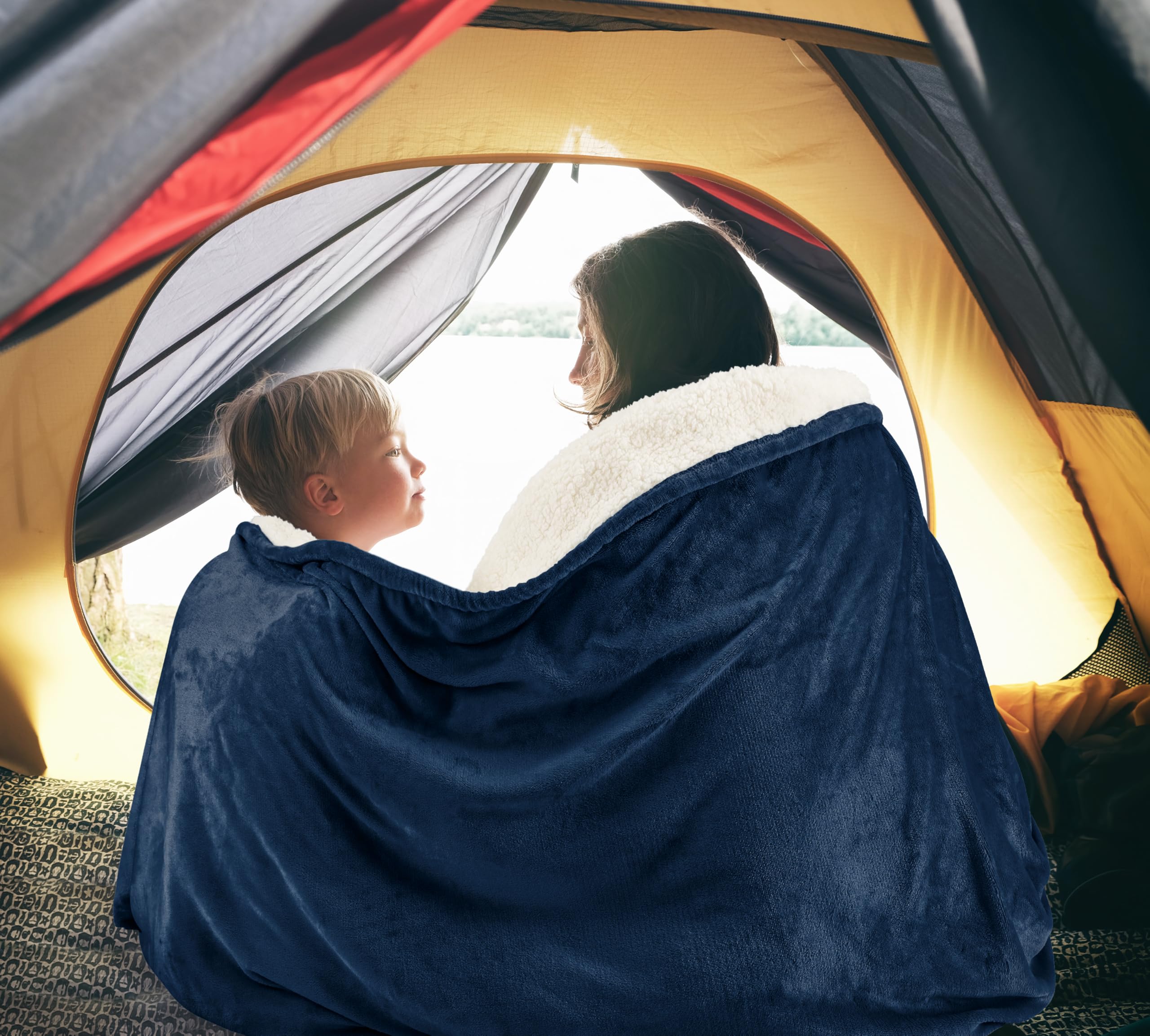 Utopia Bedding Sherpa Blanket navy shade coordinates with decor