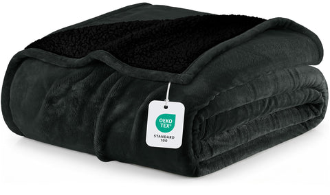 Utopia Bedding Sherpa blanket draped on bed for luxurious warmth