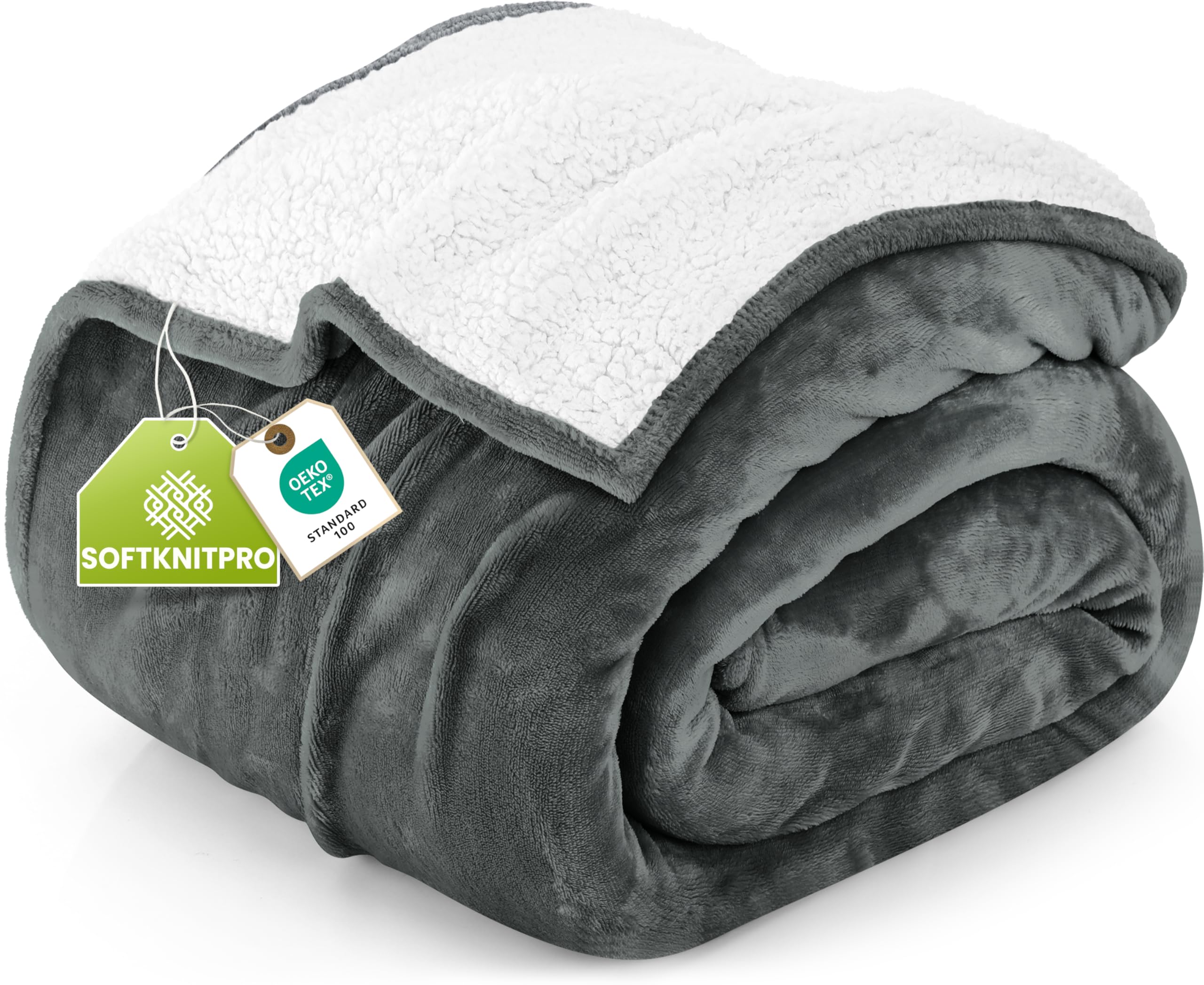 Utopia Bedding Sherpa Blanket front view with plush fleece texture in grey