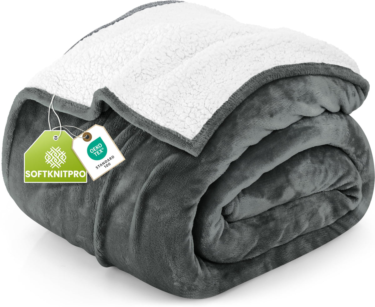 Utopia Bedding Sherpa Blanket front view with plush fleece texture in grey