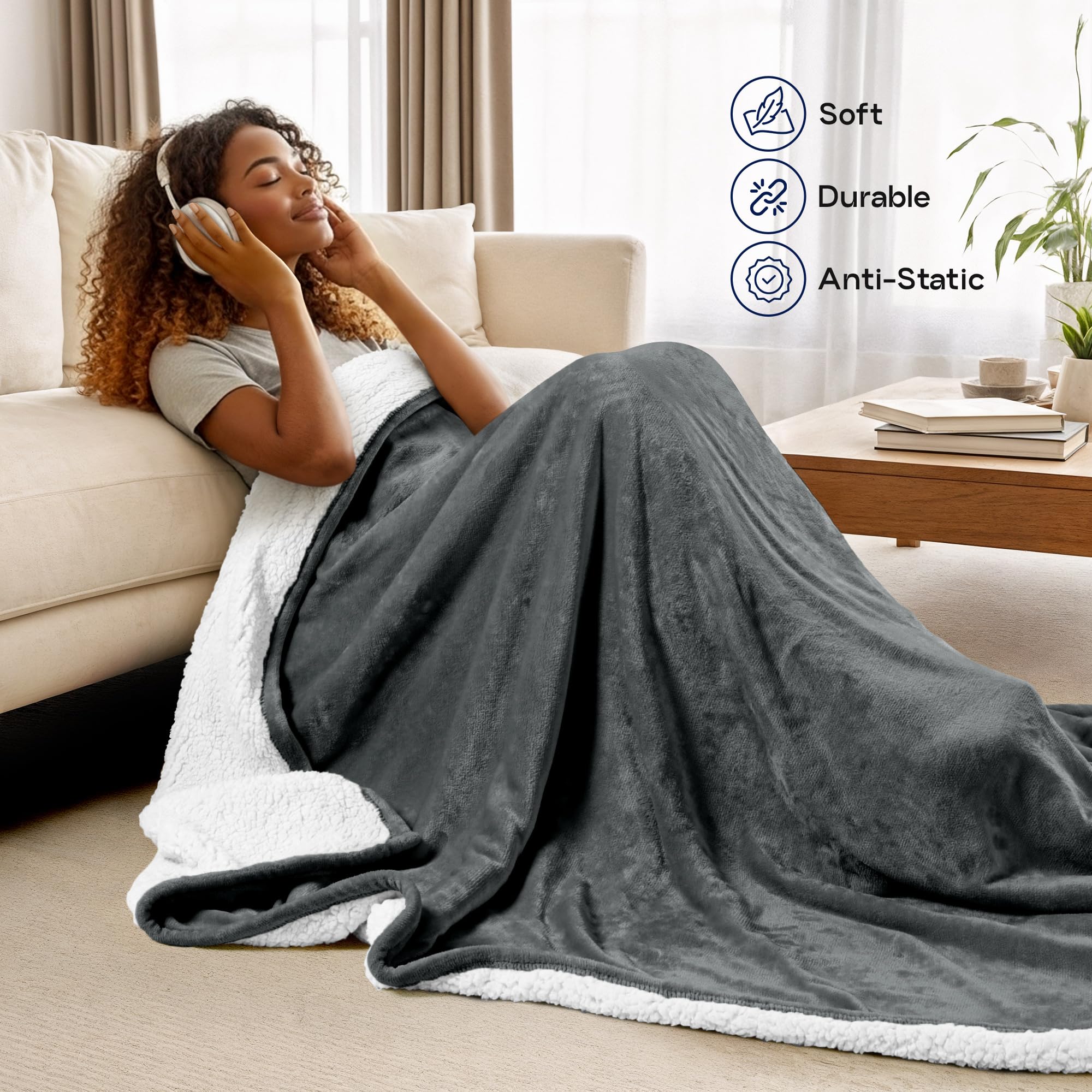 Utopia Bedding Sherpa blanket queen size draped on bed adds luxurious texture