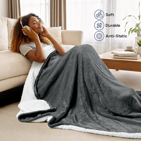 Utopia Bedding Sherpa blanket queen size draped on bed adds luxurious texture
