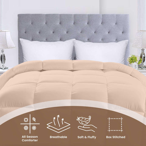 Utopia Bedding Queen Comforter – All-Season Duvet Insert with Box Stitching (Beige)