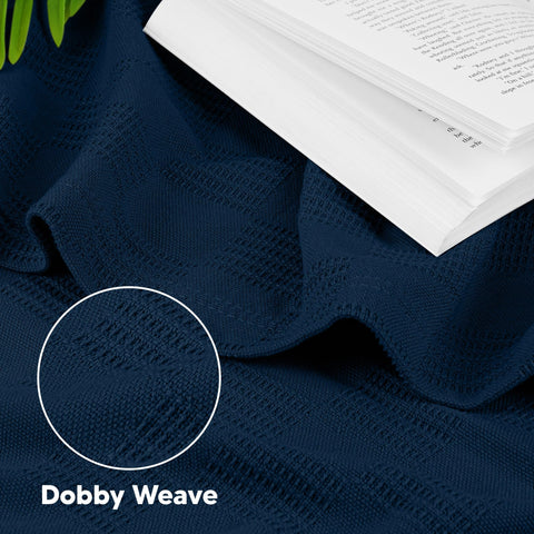 Close-up of Utopia Bedding navy blanket showing the dobby weave texture.