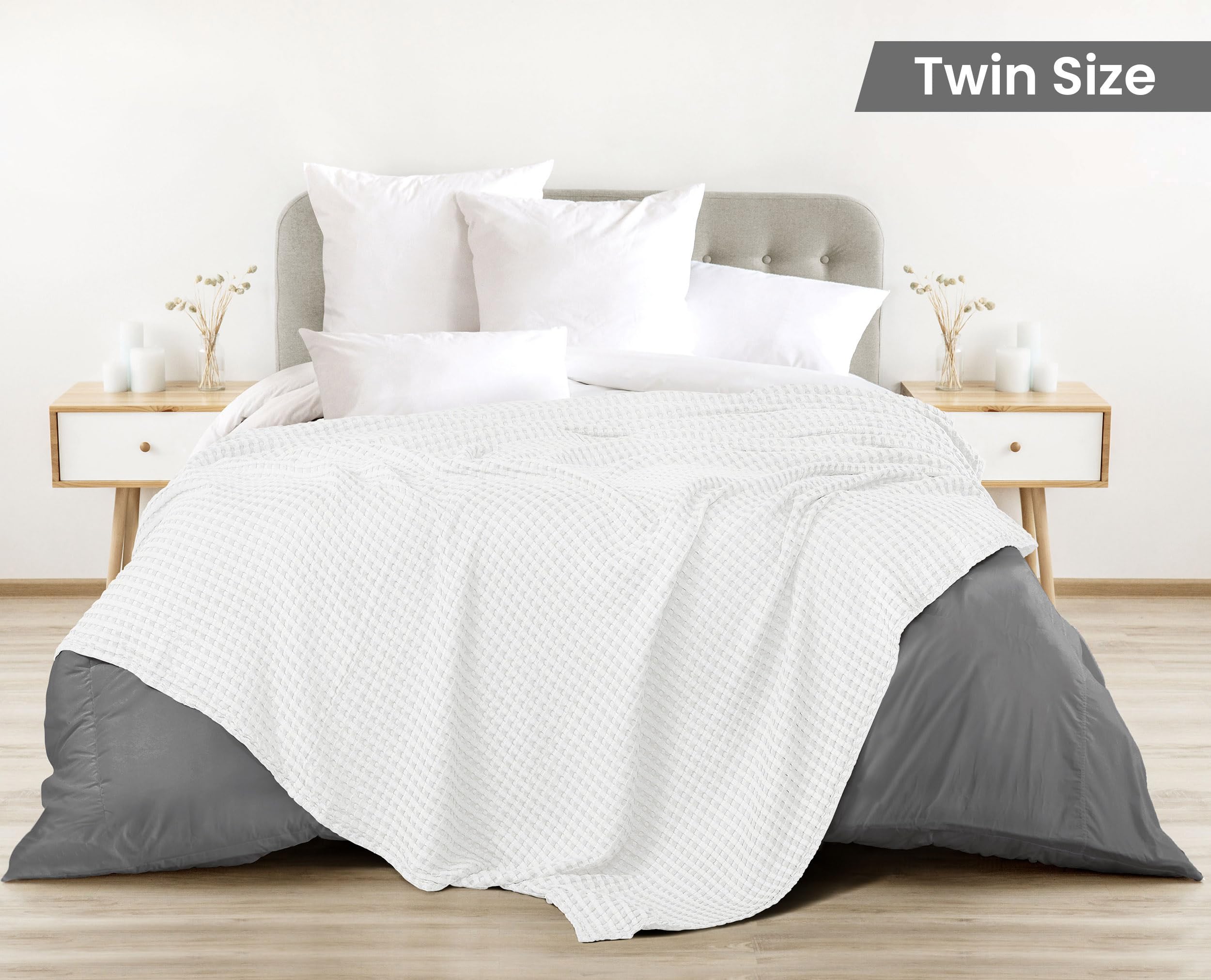 Utopia Bedding cotton waffle blanket bed drape highlights soft texture for cozy lounging.