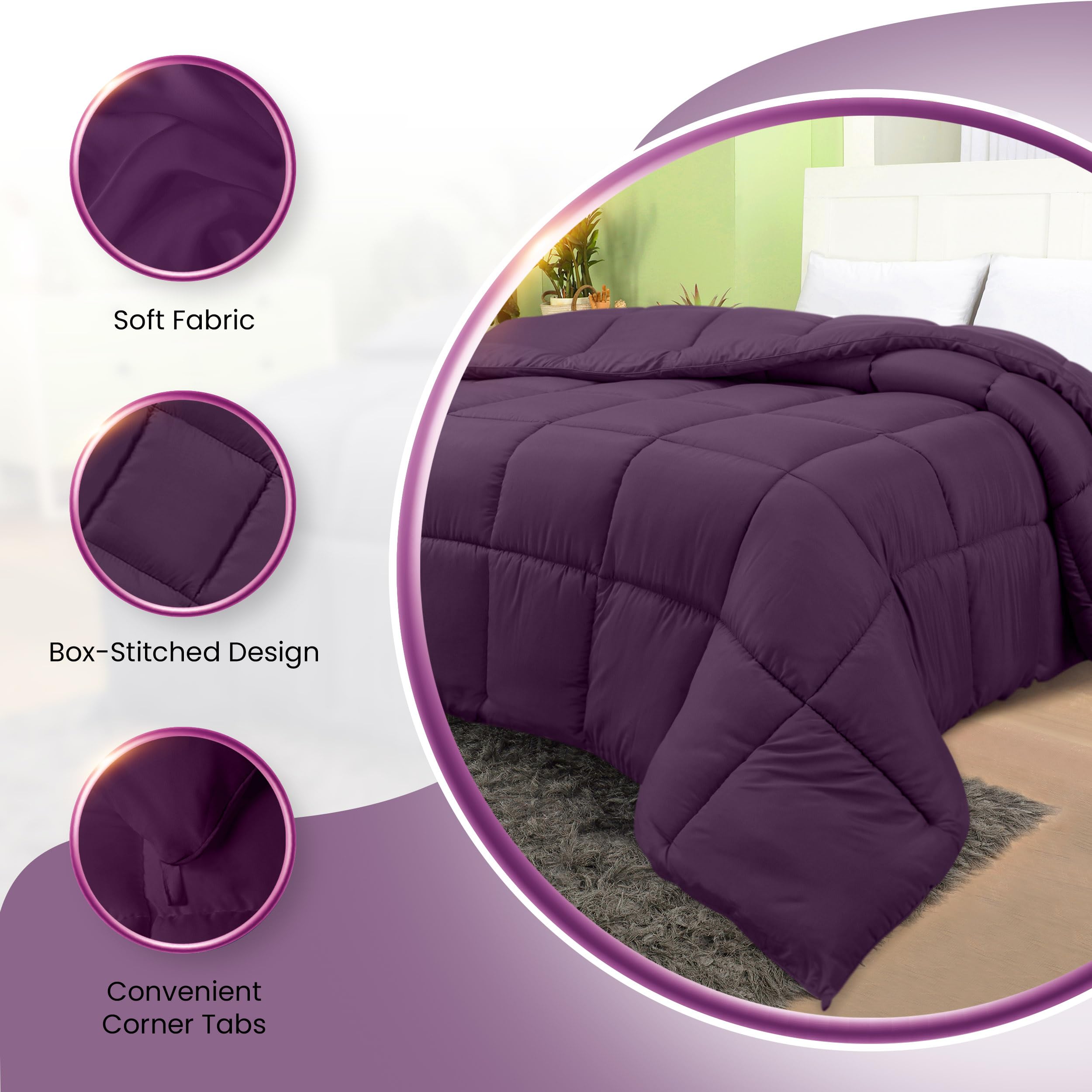 Utopia Bedding machine washable plum comforter ready for simple care and quick cleanups.