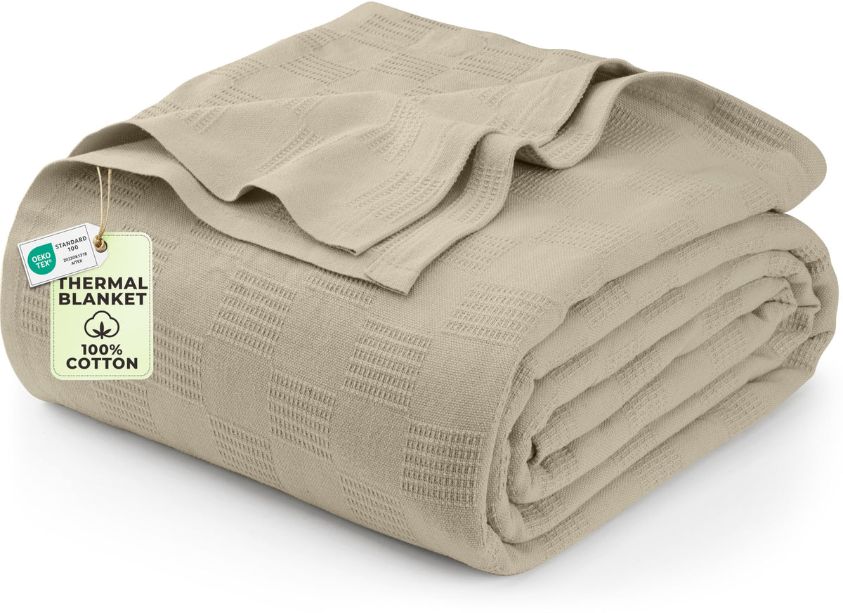 Utopia Bedding khaki thermal blanket 90x84 on bed for breathable comfort