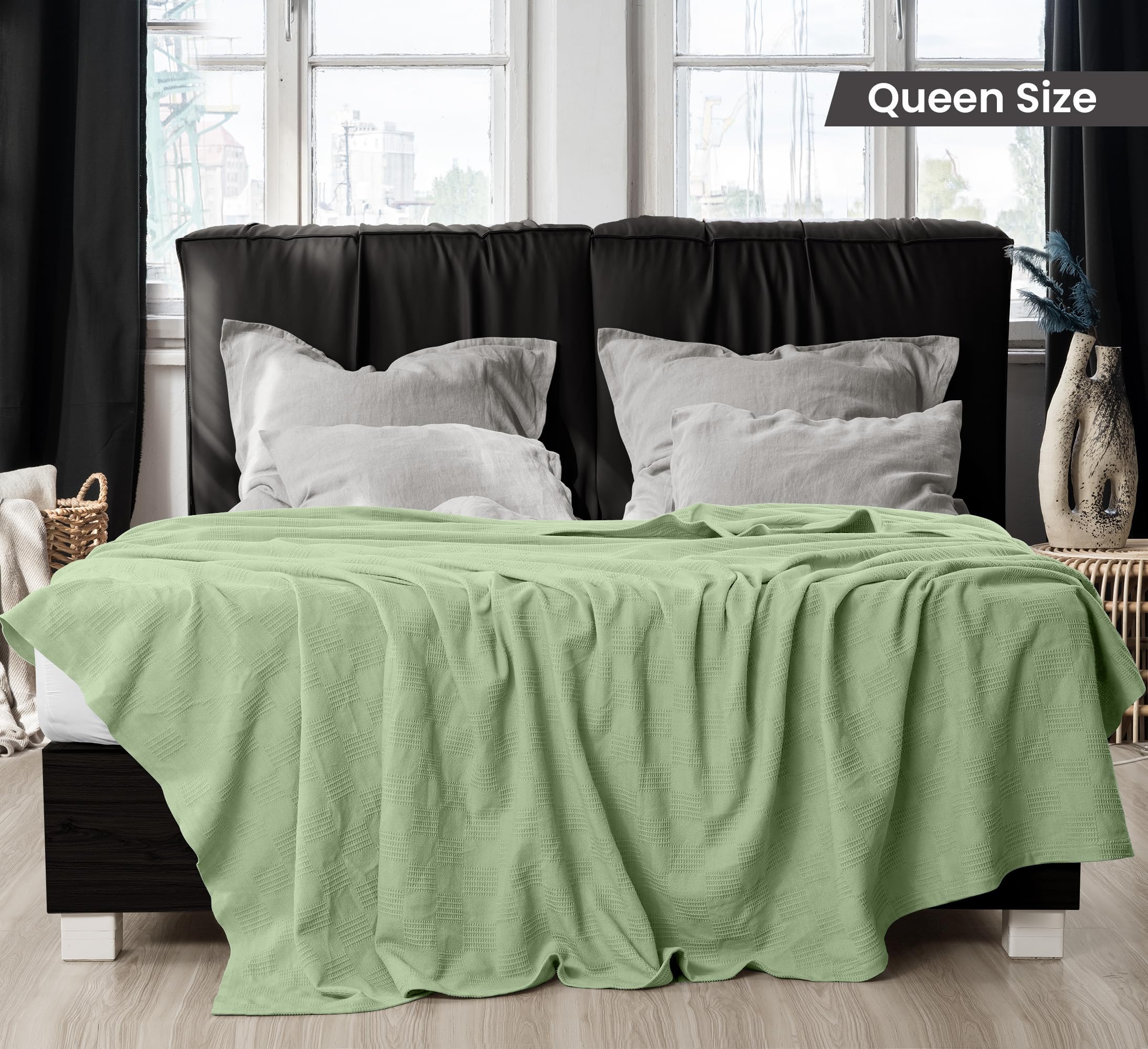 Utopia Bedding sage green blanket on bed demonstrates versatile drape for year round comfort
