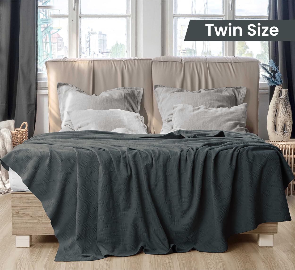 Utopia Bedding thermal blanket smoke gray folded on bed for all-season warmth.