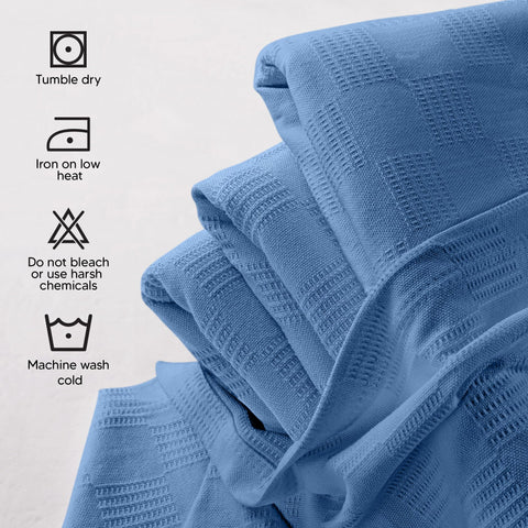 Utopia Bedding wedgewood thermal blanket draped on bed for year-round styling