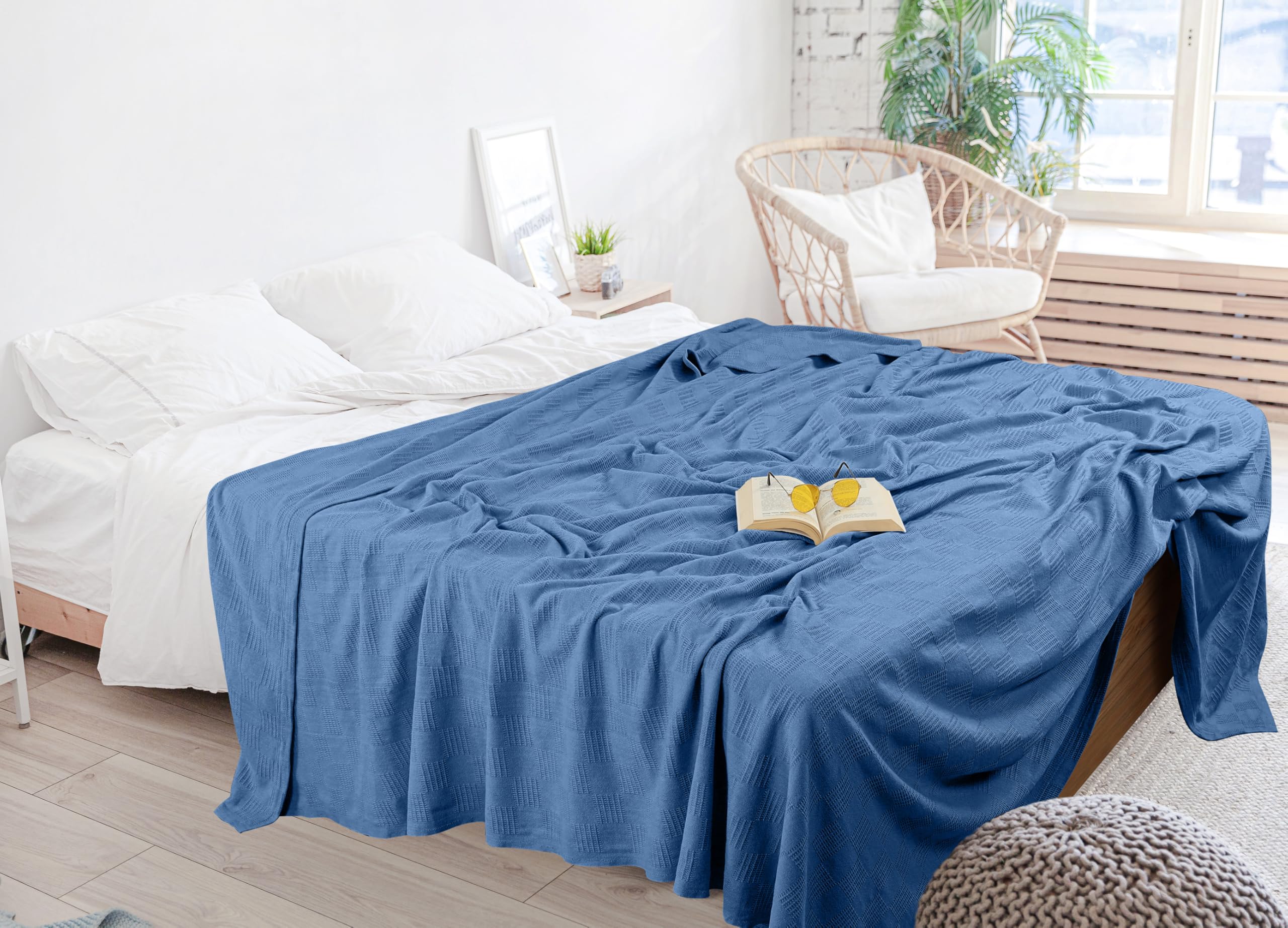 Utopia Bedding wedgewood thermal blanket on couch demonstrates versatile warmth