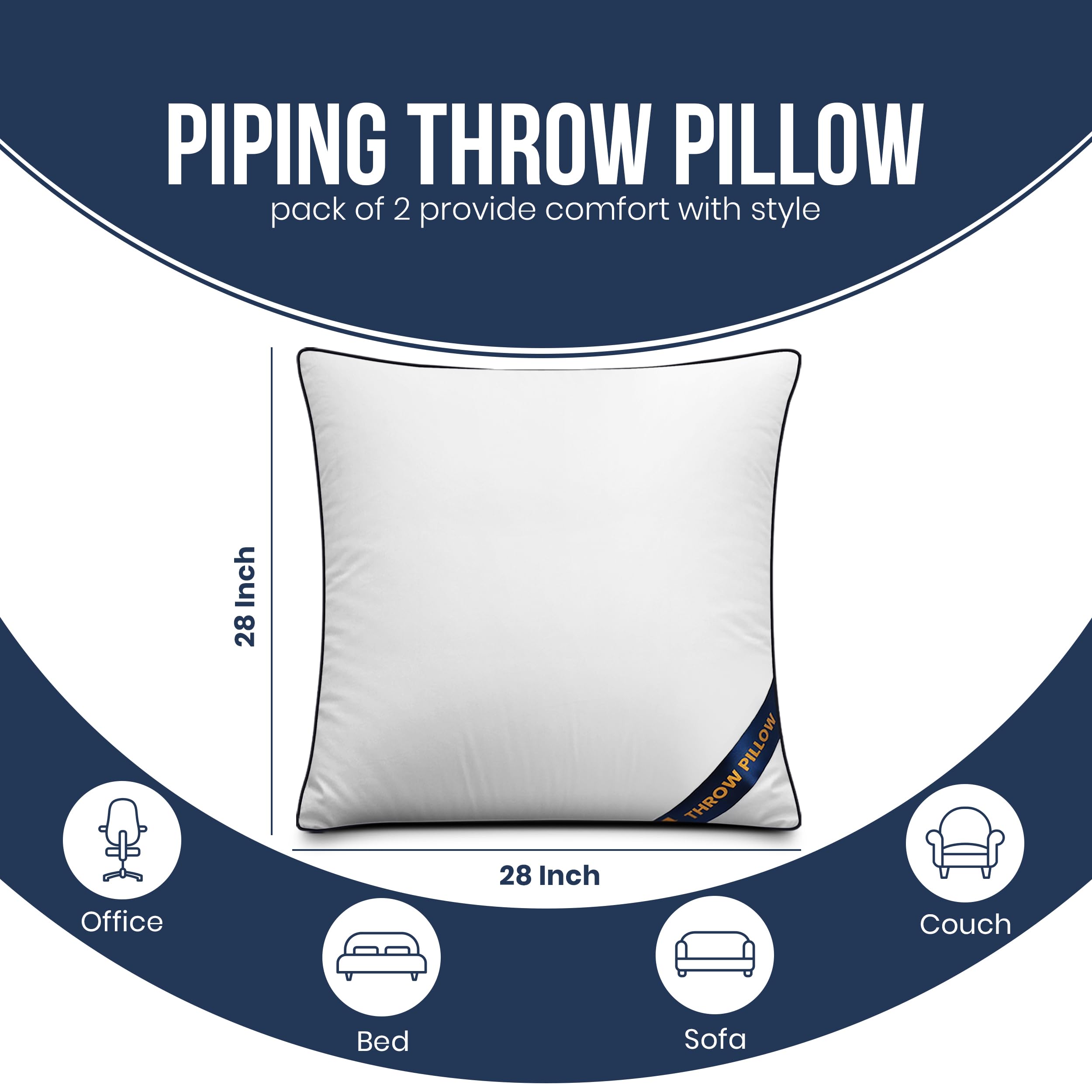 Utopia Bedding navy edge piping on inserts for durable, stylish finish