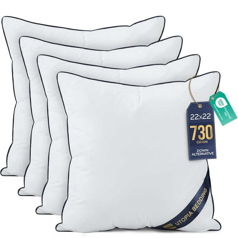 Utopia Bedding four-pack white pillow inserts for sofa and bed decor.