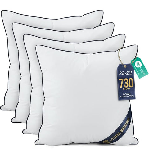 Utopia Bedding four-pack white pillow inserts for sofa and bed decor.